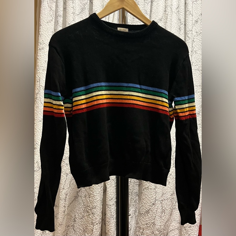 John Galt (a Brandy Melville Brand)  Black 100% Cotton Rainbow Sweater